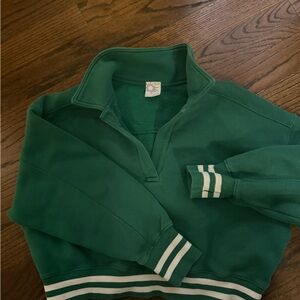 Aerie Green Sweatshirt with White Stripes